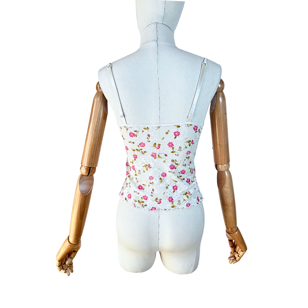 White 90s floral spaghetti strap top - S