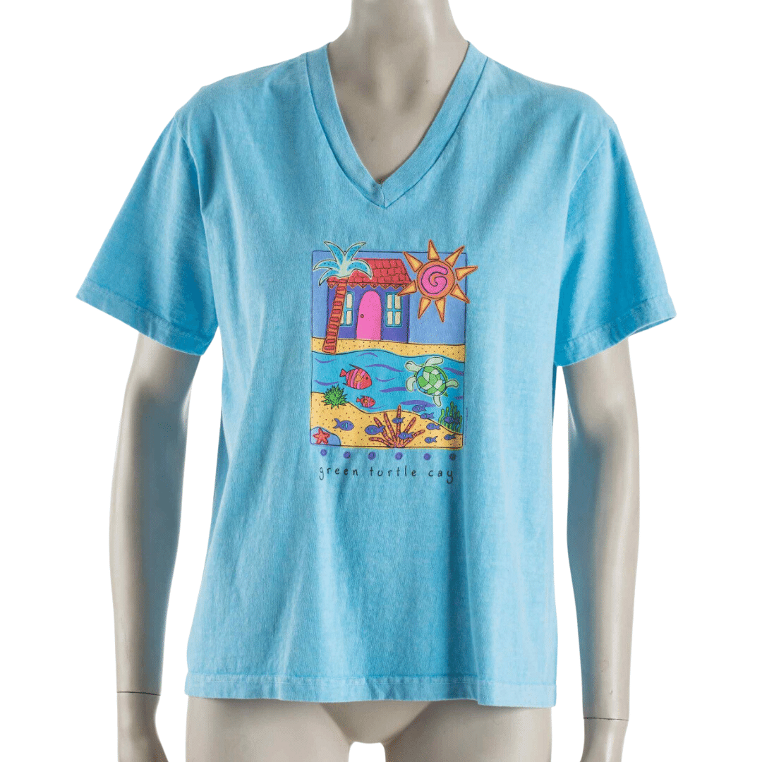 V-neck graphic print shortsleeve t-shirt - L