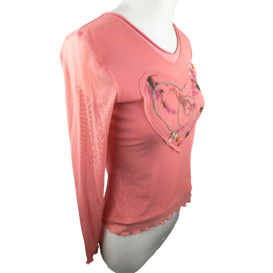 Mesh longsleeve top with sheer sleeves - S