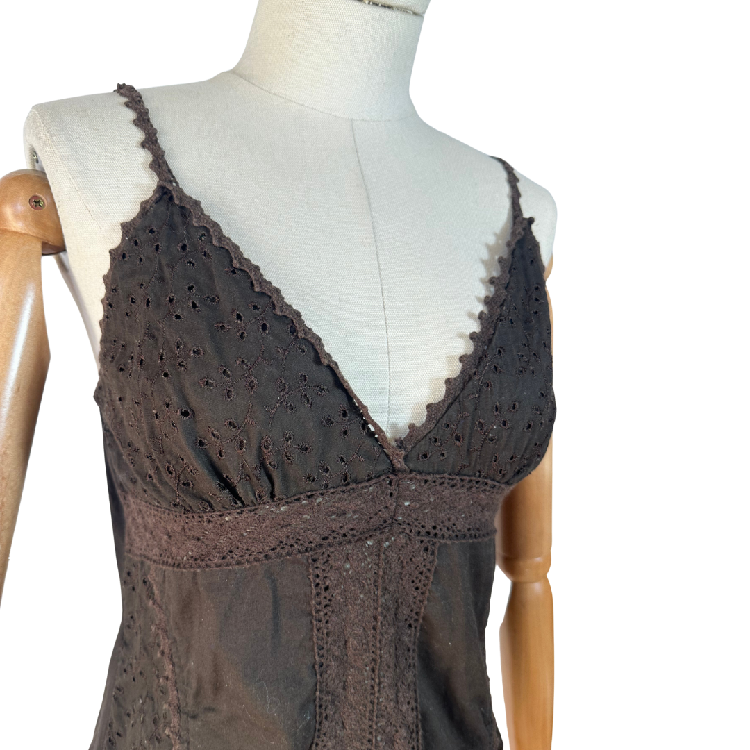 Brown spaghetti strap islet top - S