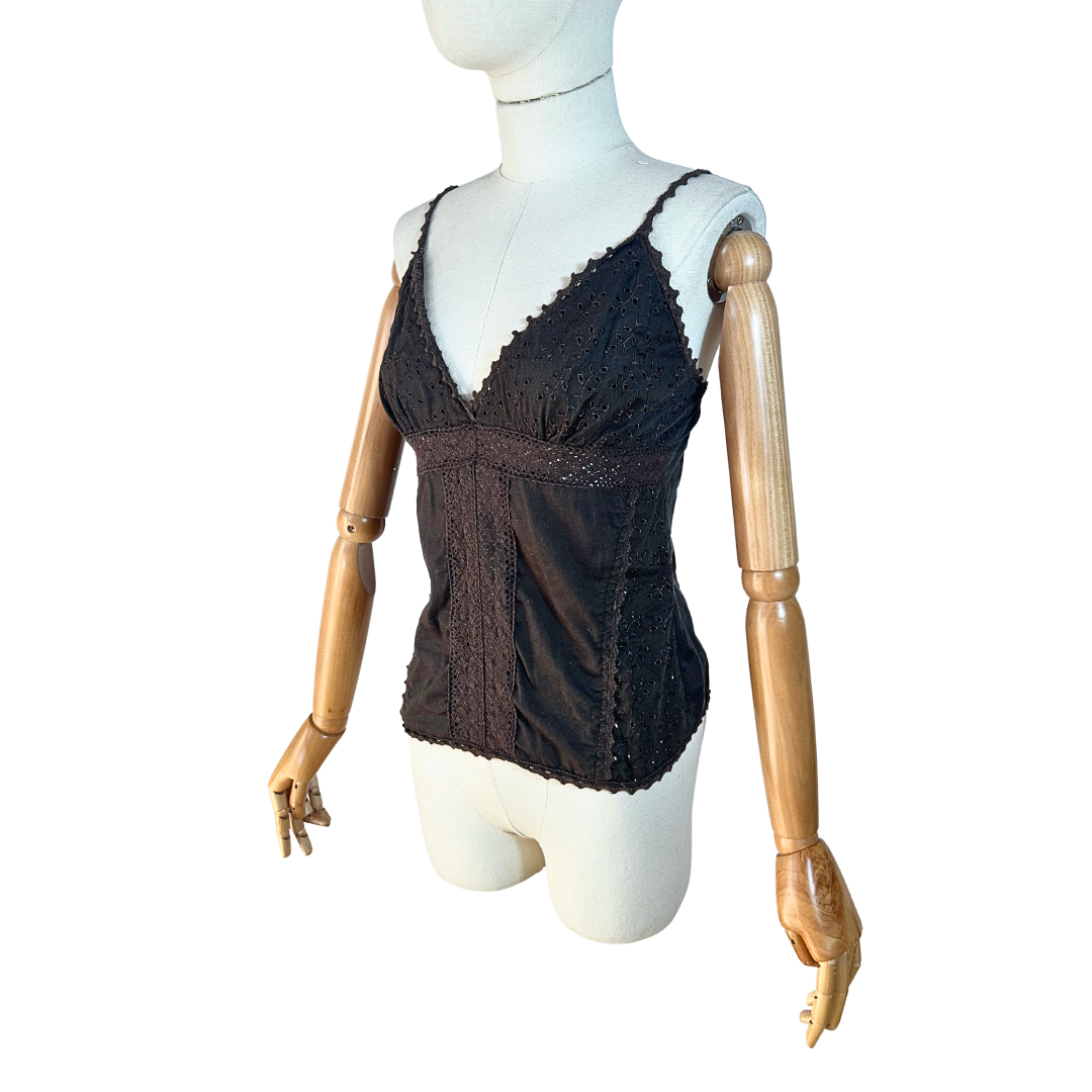 Brown spaghetti strap islet top - S