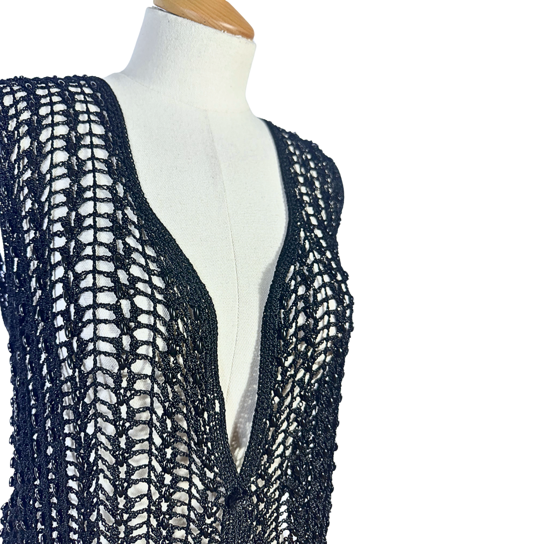 Black beaded crochet vest - M