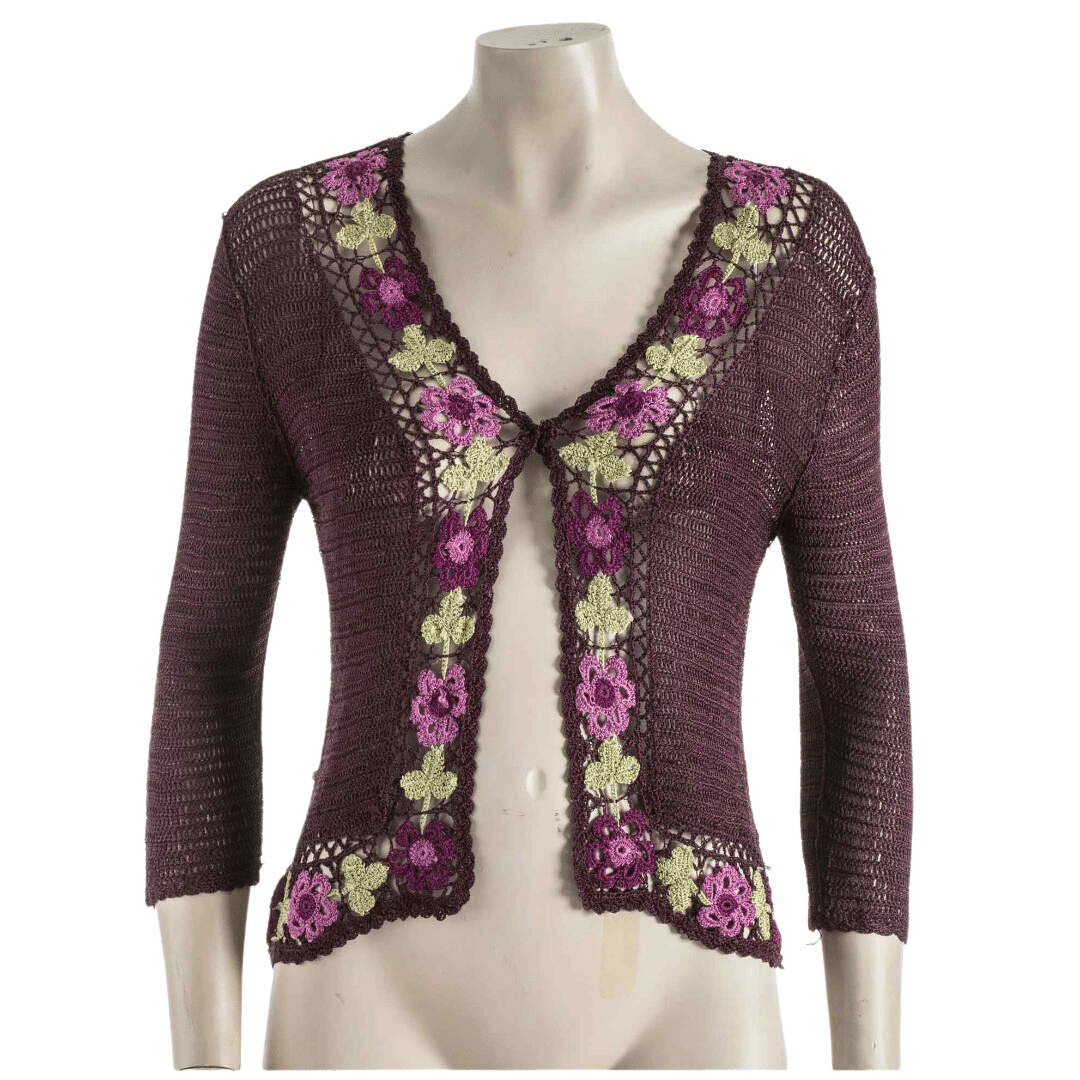 Floral three-quarter sleeve knitted cardigan - S