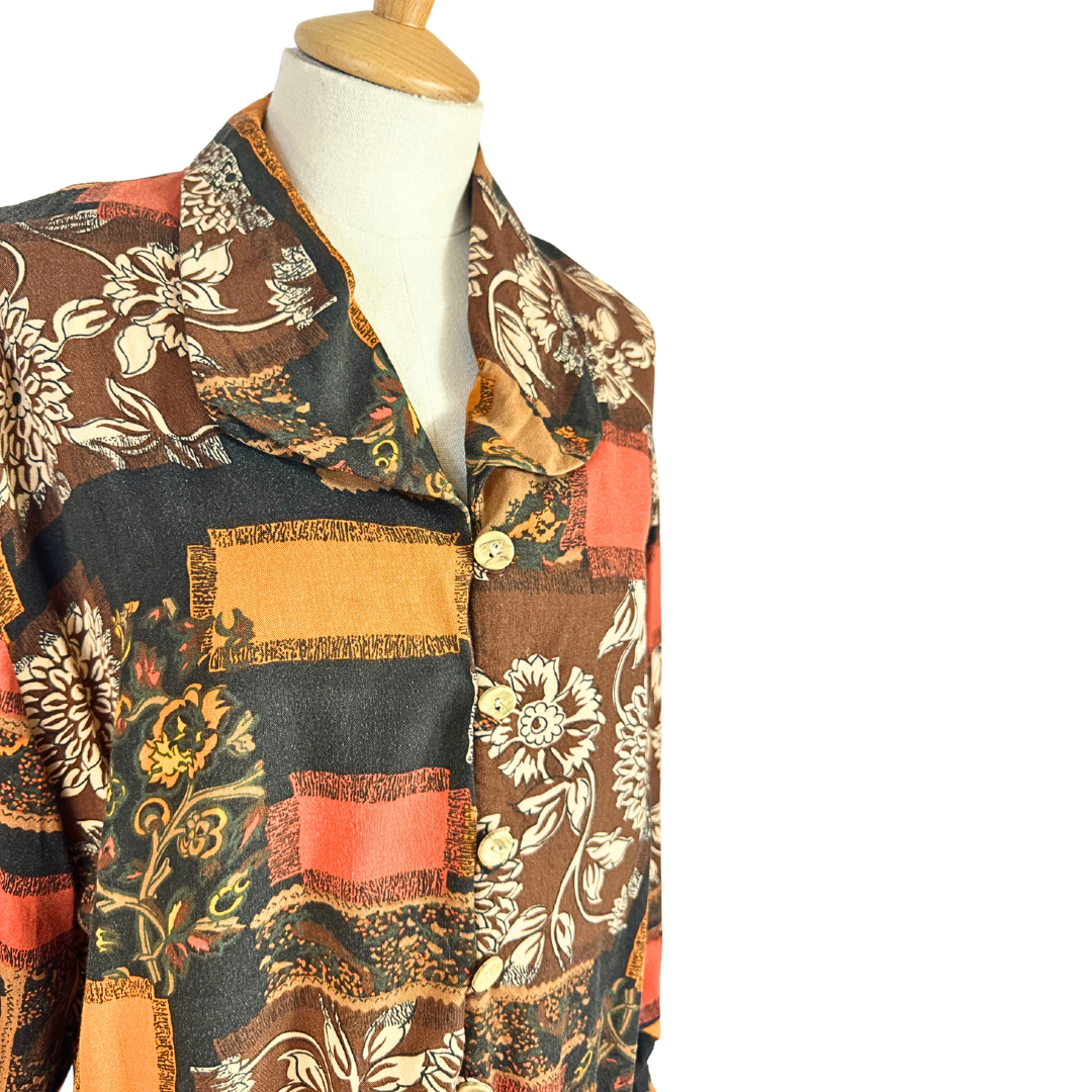 Brown vintage floral shirt - XL