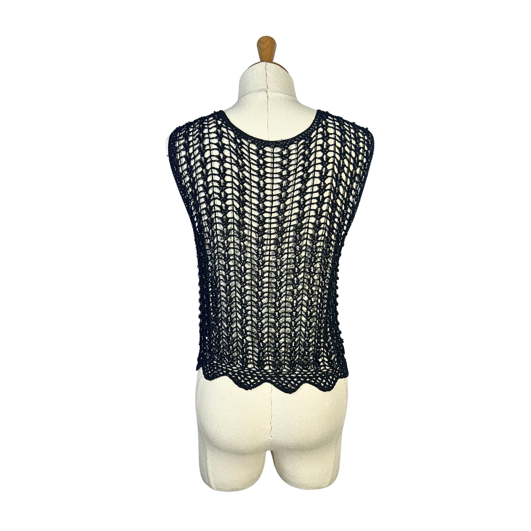 Black beaded crochet vest - M