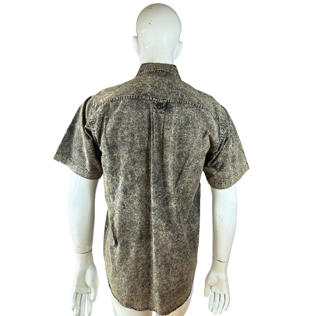 90s acid wash shortsleeve denim shirt - S