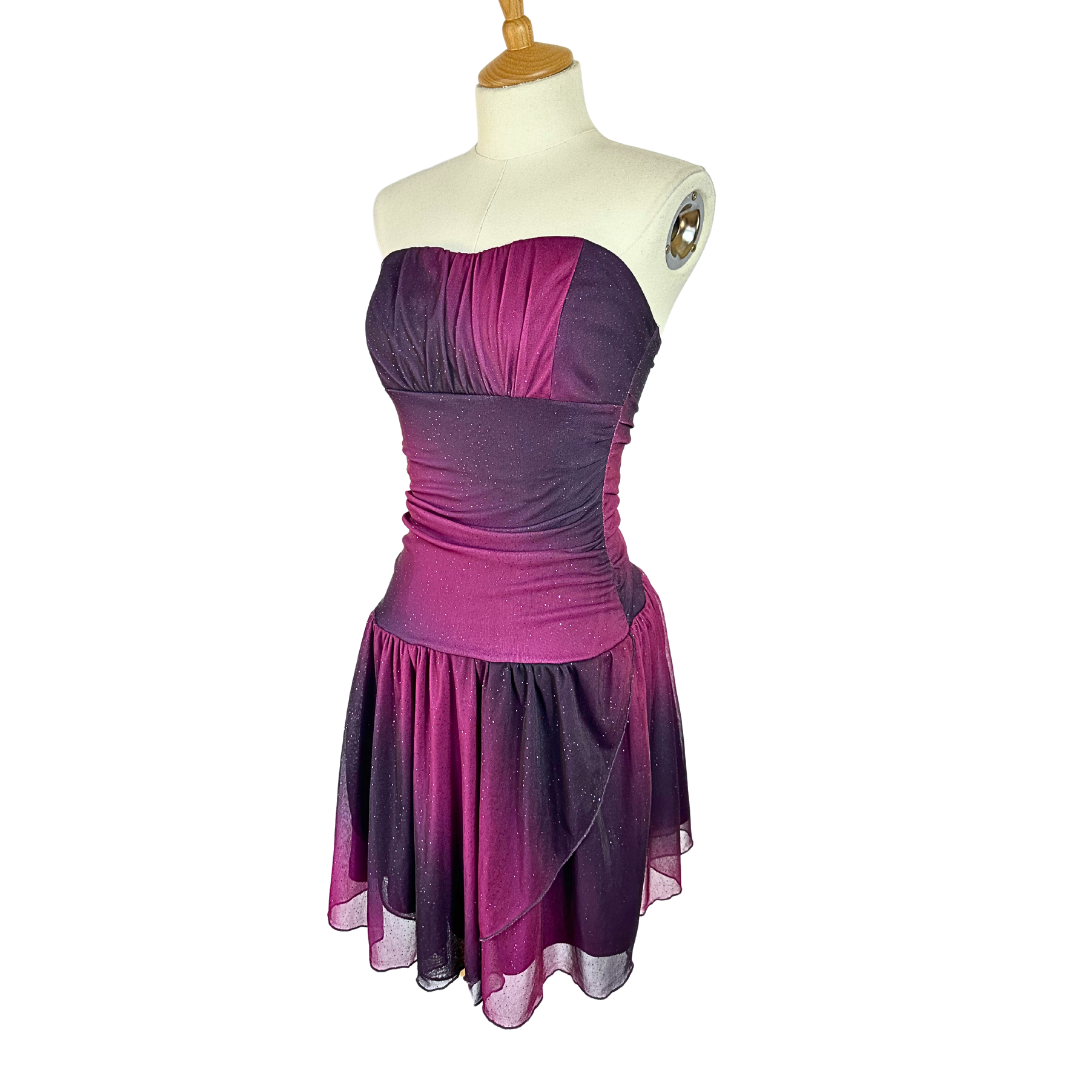 Y2K Ombre Boobtube Glittery Mesh Dress - S