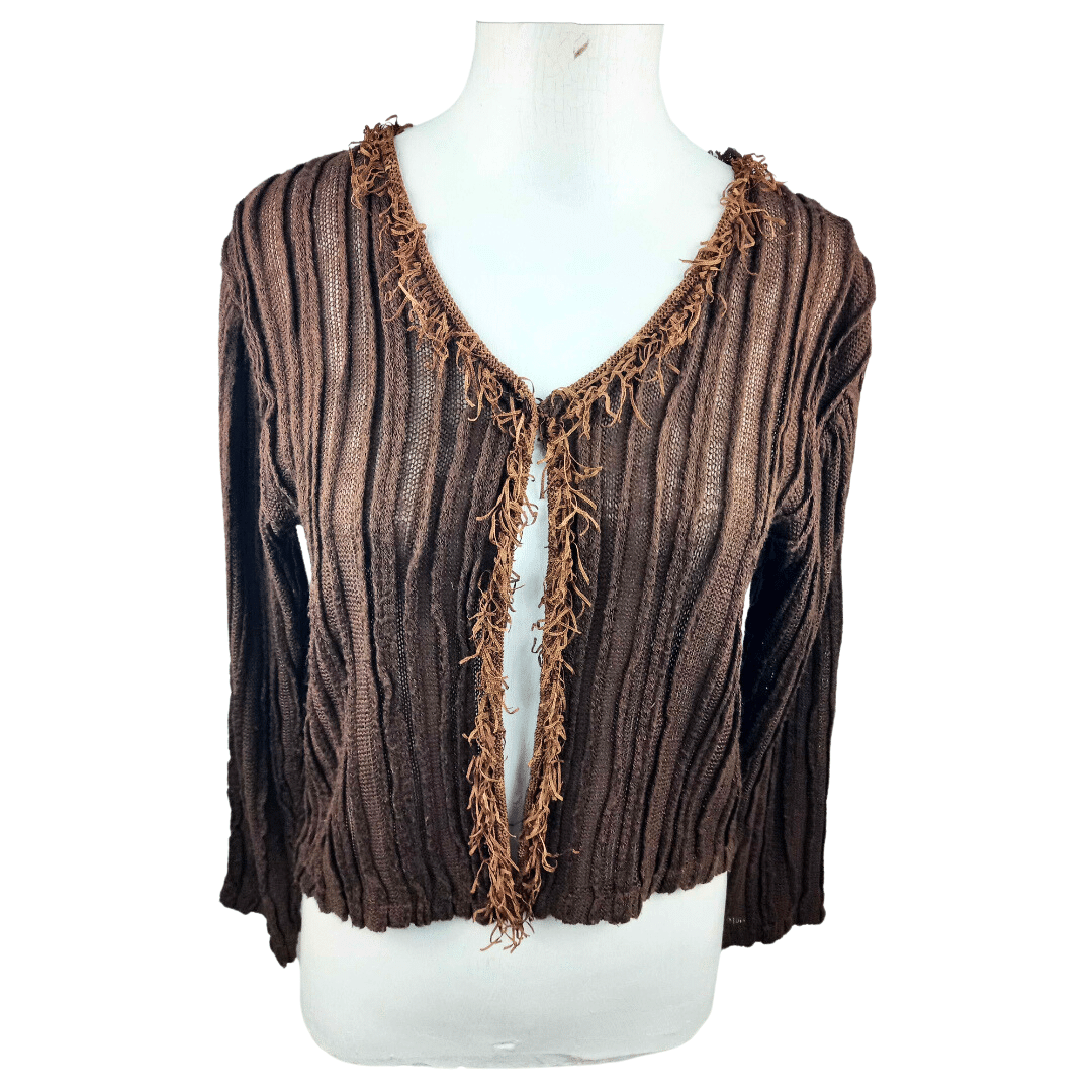 Knitted fringed longsleeve cardigan - S