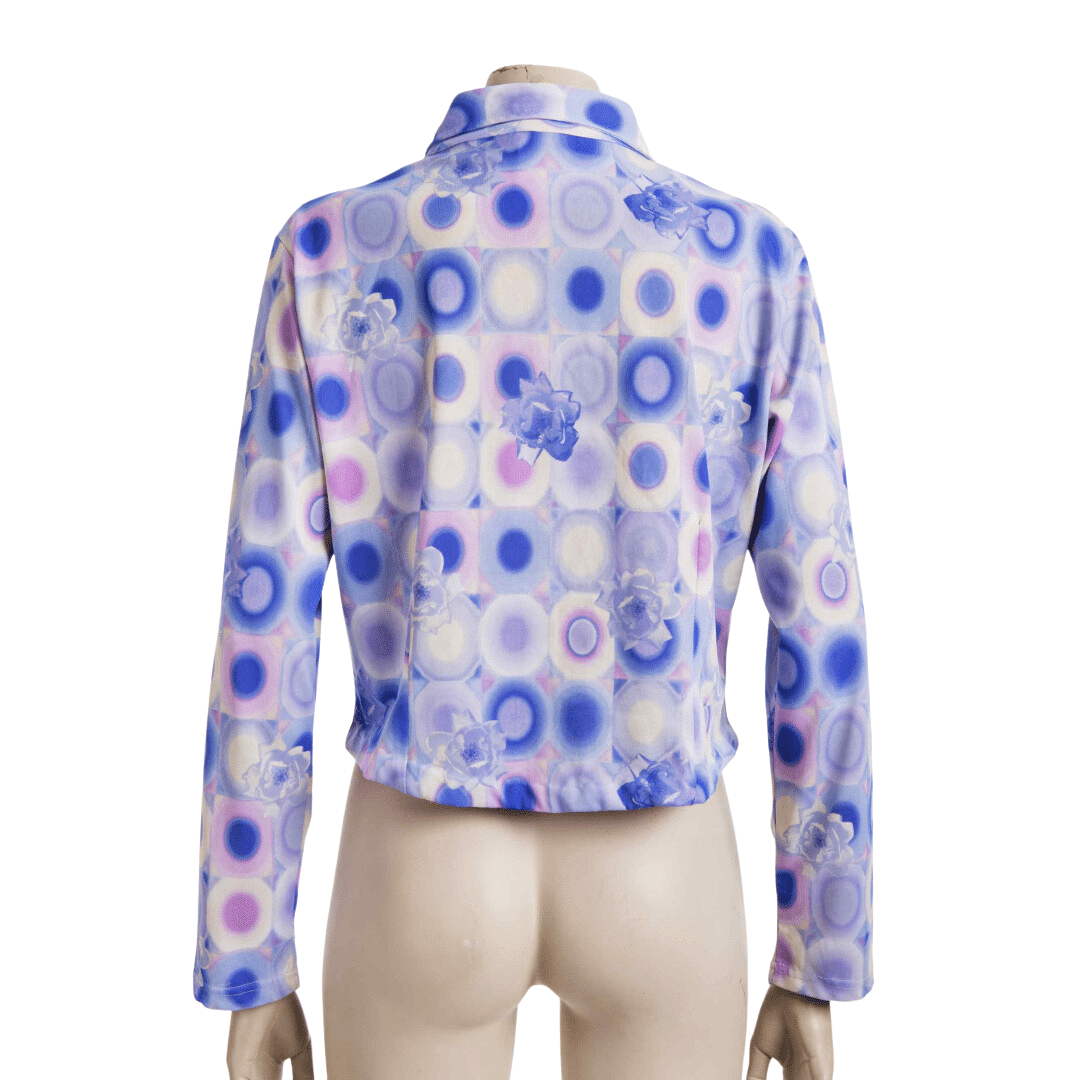 Floral and sphere print longsleeve cropped shirt - L