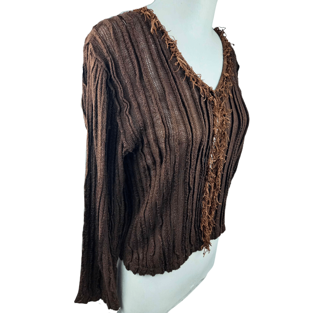 Knitted fringed longsleeve cardigan - S