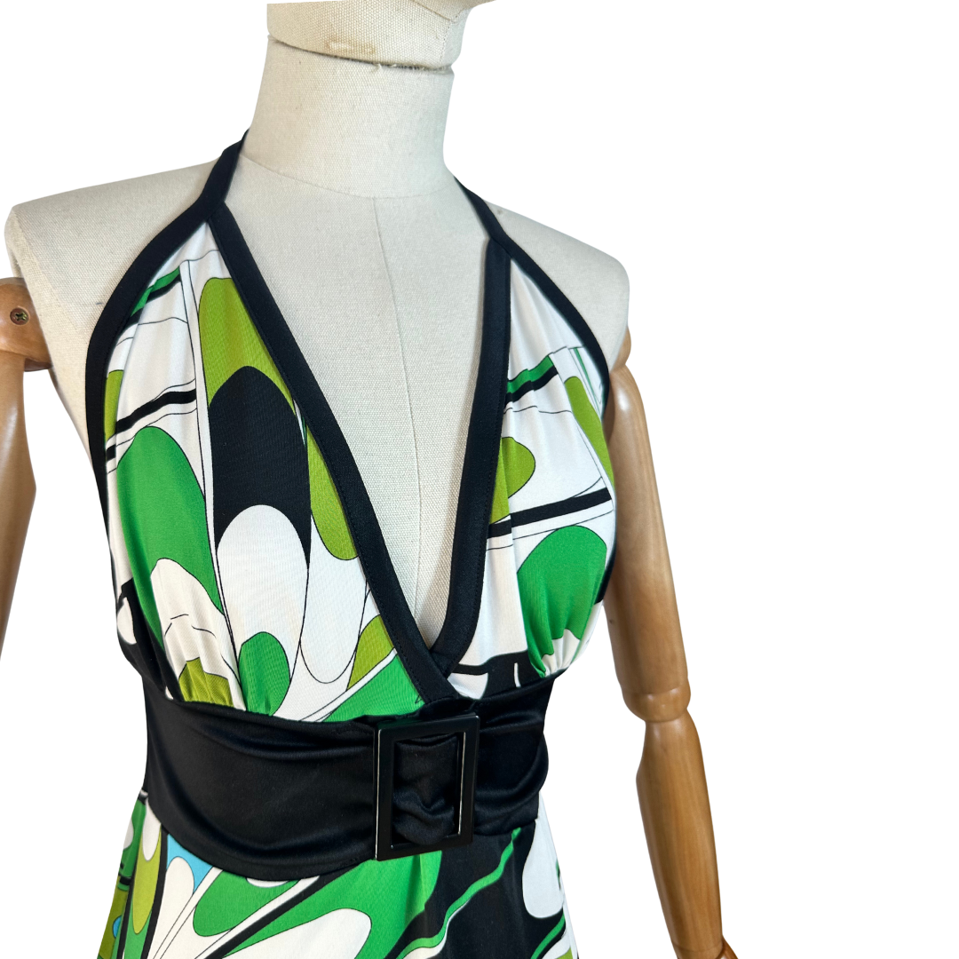 Y2K geometric halter neck dress - S