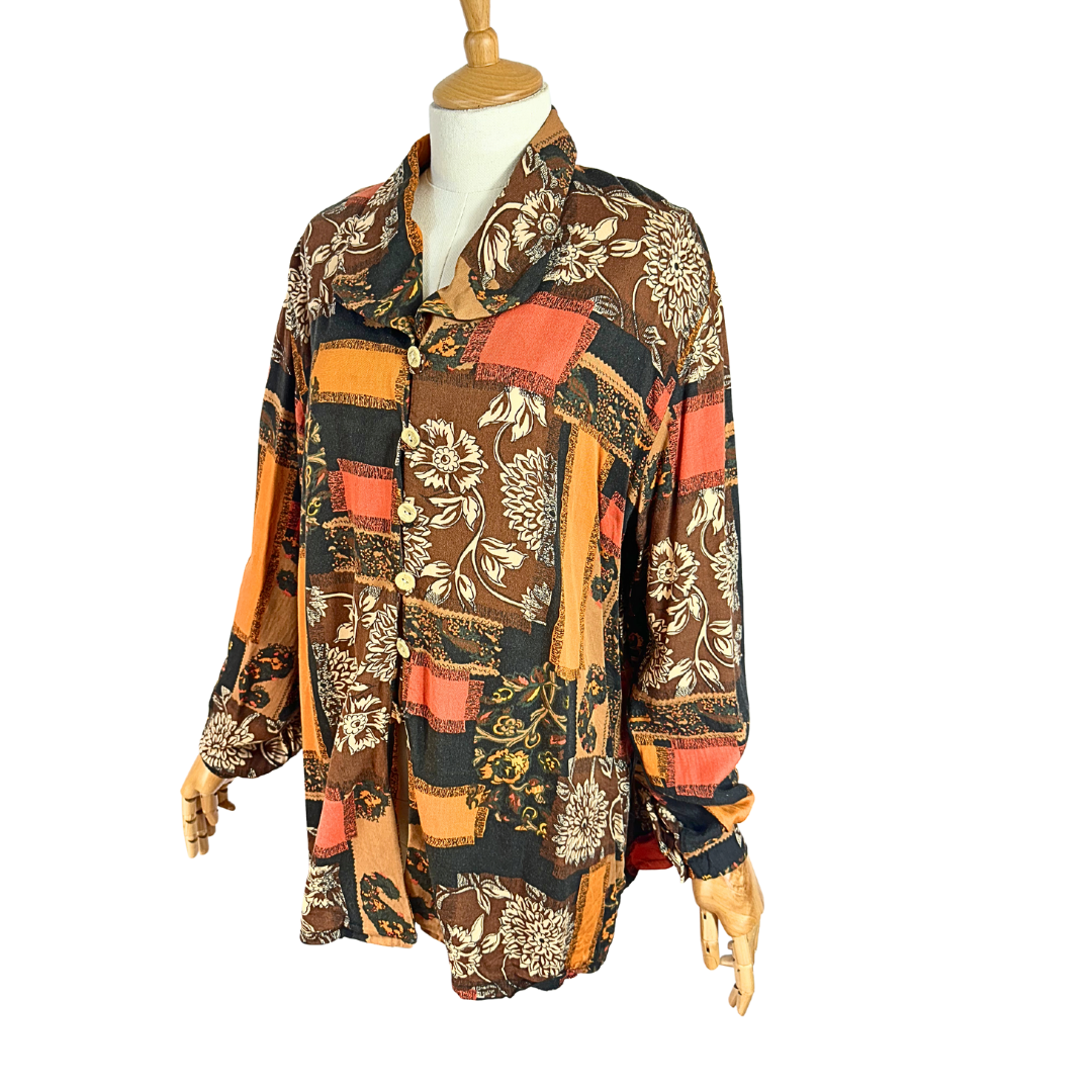 Brown vintage floral shirt - XL