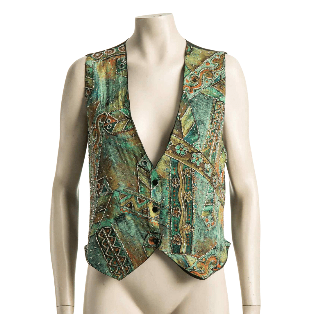 Vintage beaded printed waistcoat - L