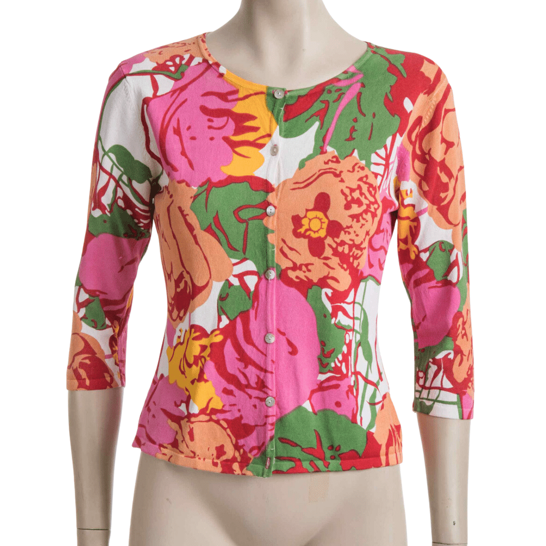 Floral button-down three-quarter sleeve top - M