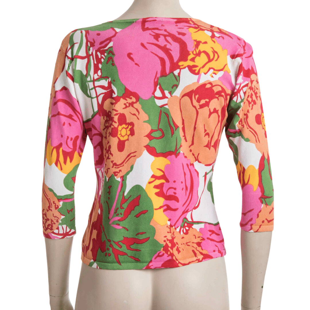 Floral button-down three-quarter sleeve top - M