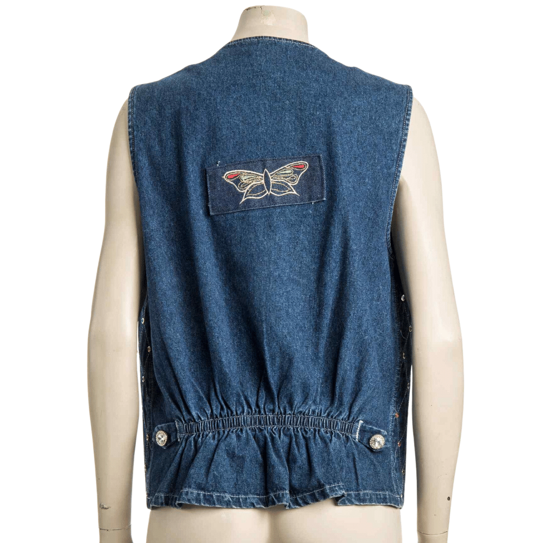 Denim rhinestone sleeveless jacket - L