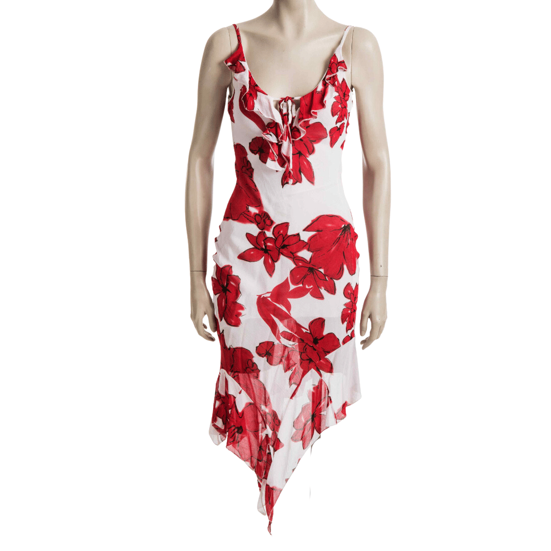 Floral spaghetti strap dress with fairy hem - S