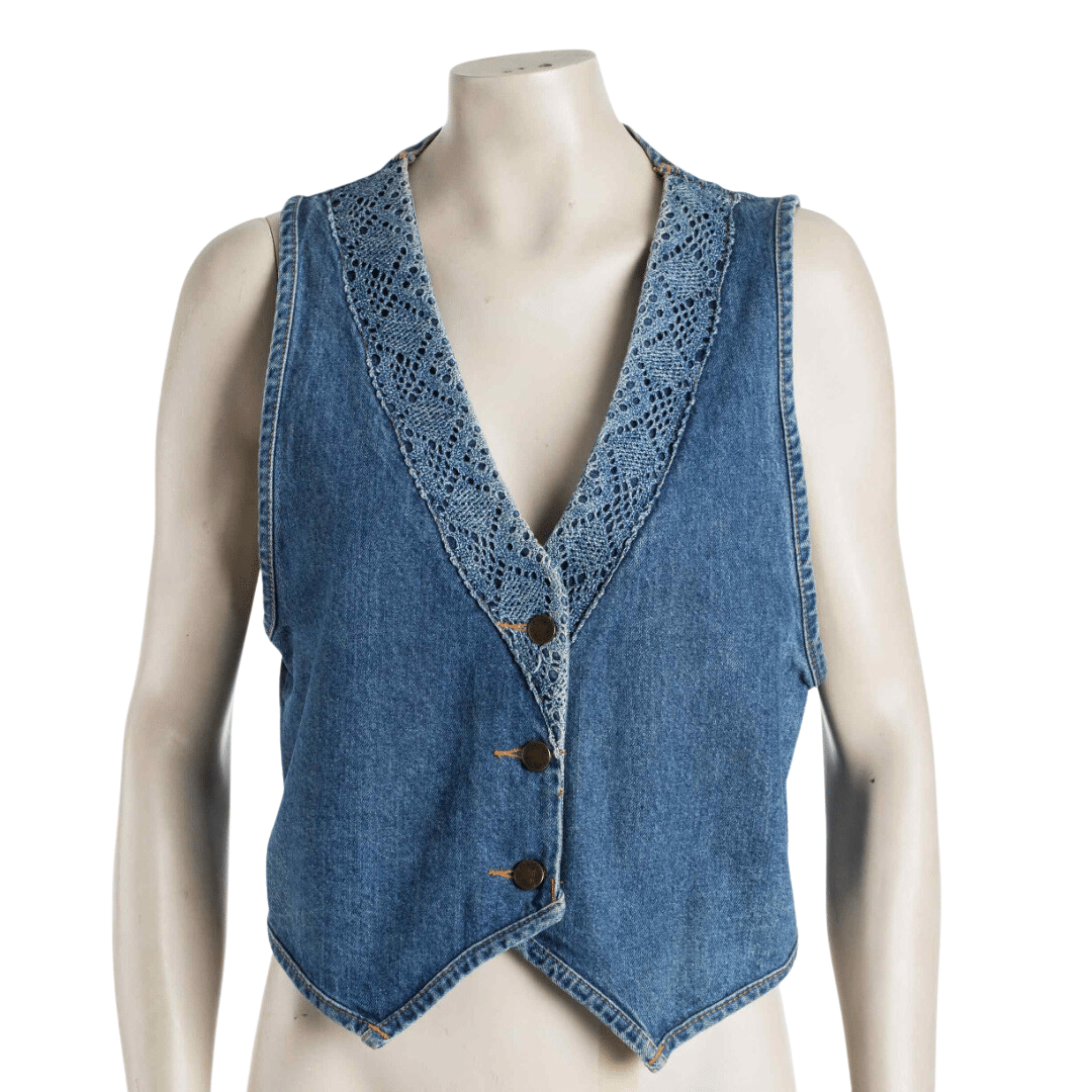 Denim waistcoat with crochet insert - M