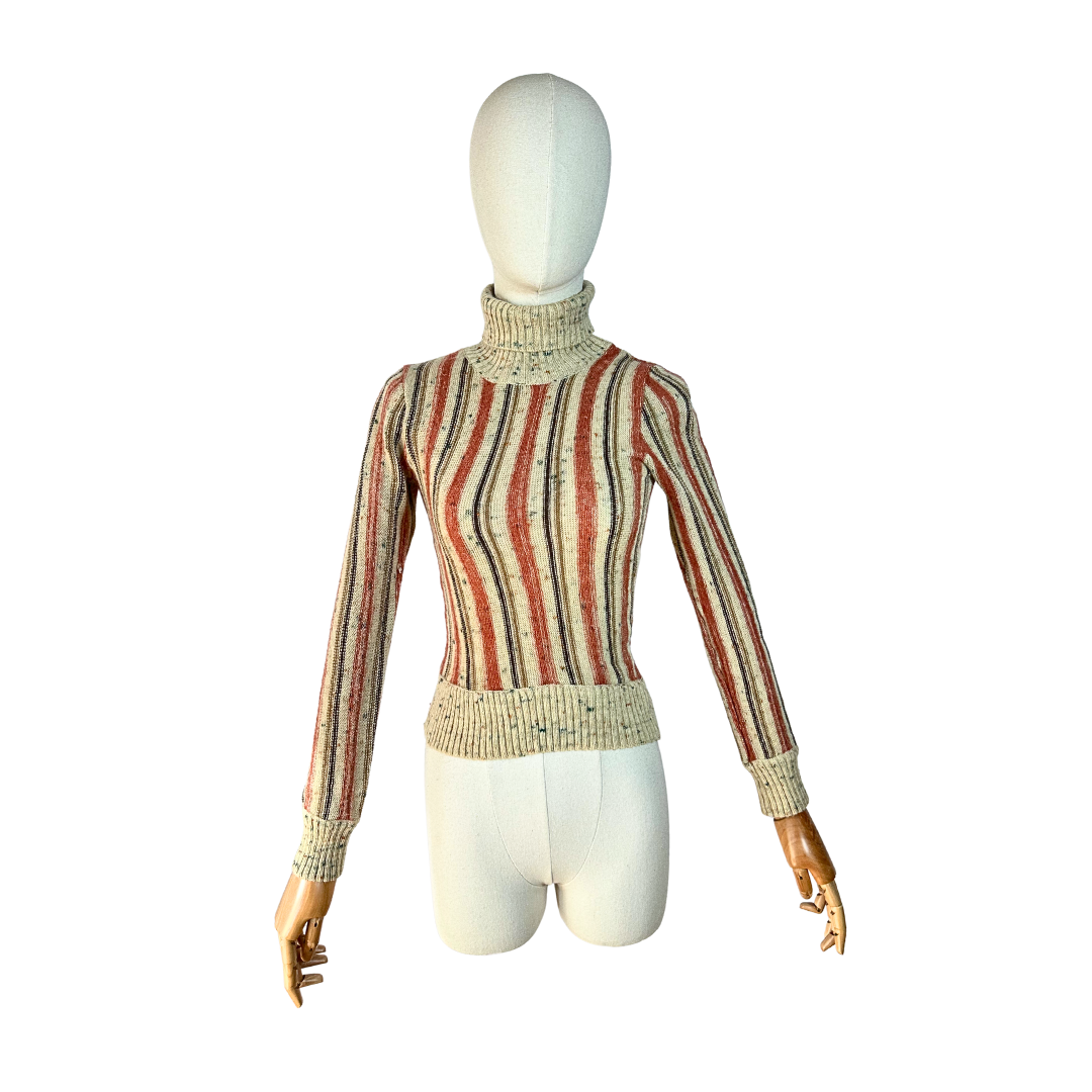 70s vintage striped turtleneck knit jersey - S