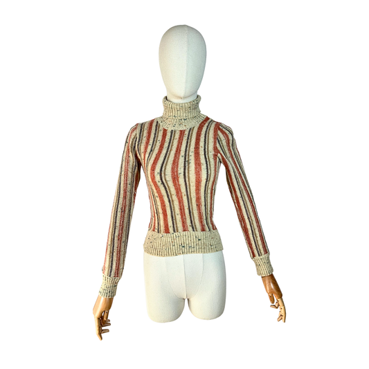 70s vintage striped turtleneck knit jersey - S
