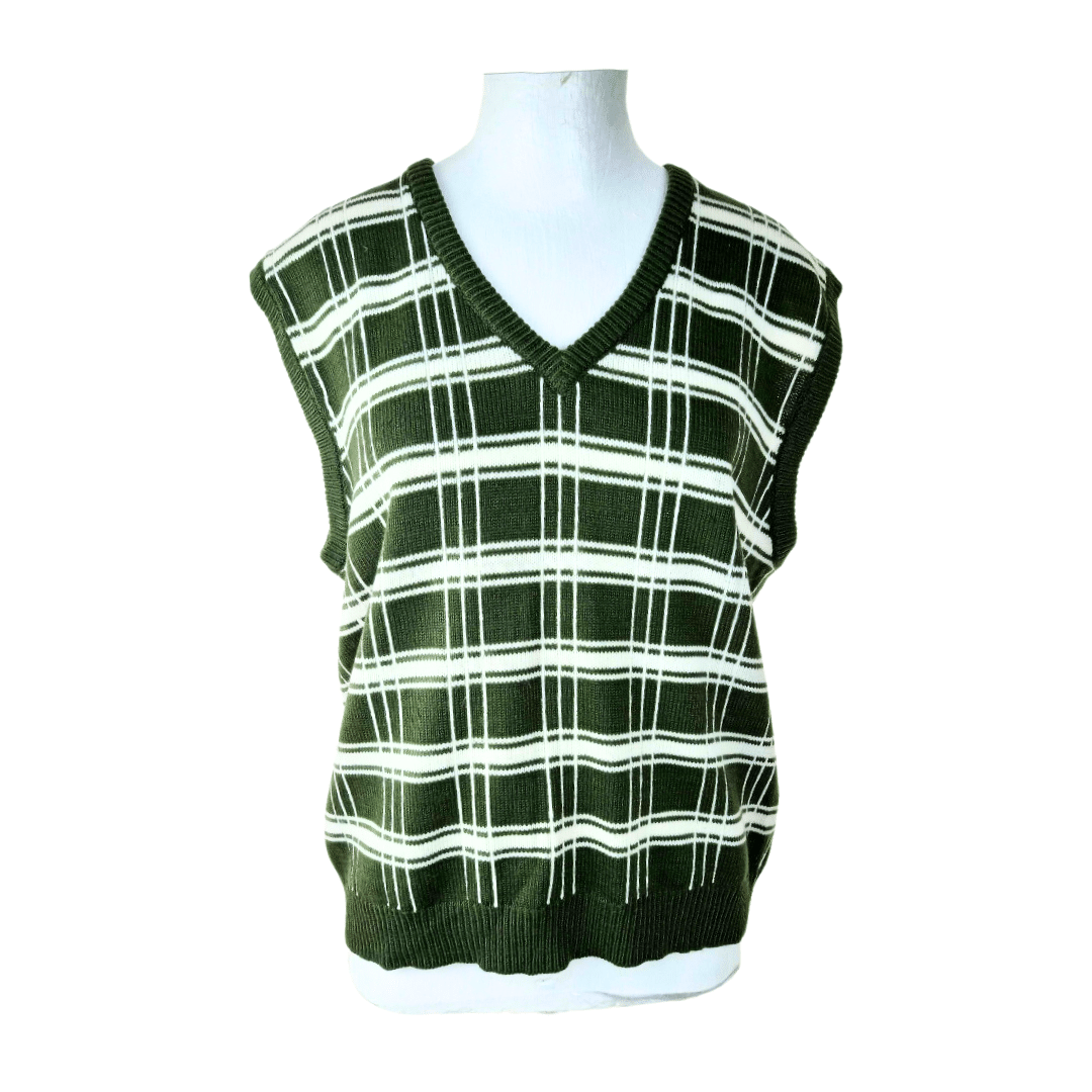 V-neck checkered sleeveless jersey - M/L