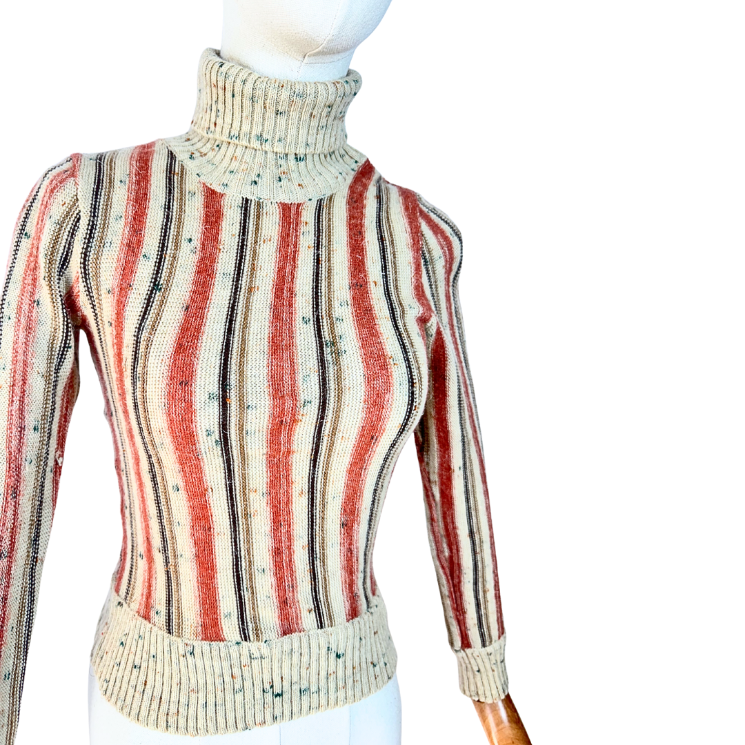 70s vintage striped turtleneck knit jersey - S