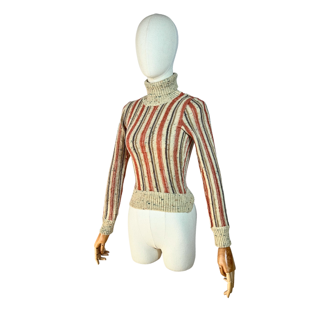 70s vintage striped turtleneck knit jersey - S