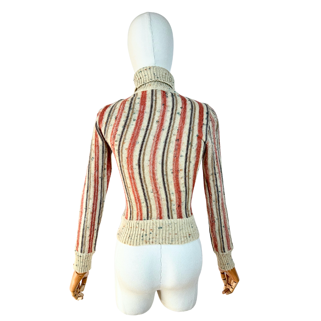 70s vintage striped turtleneck knit jersey - S