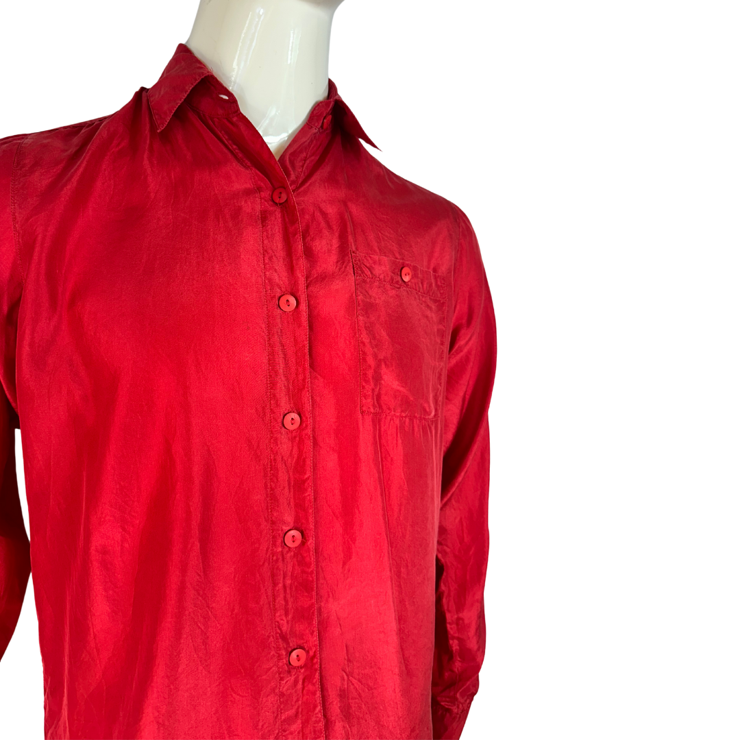 Red vintage silk shirt - S/M