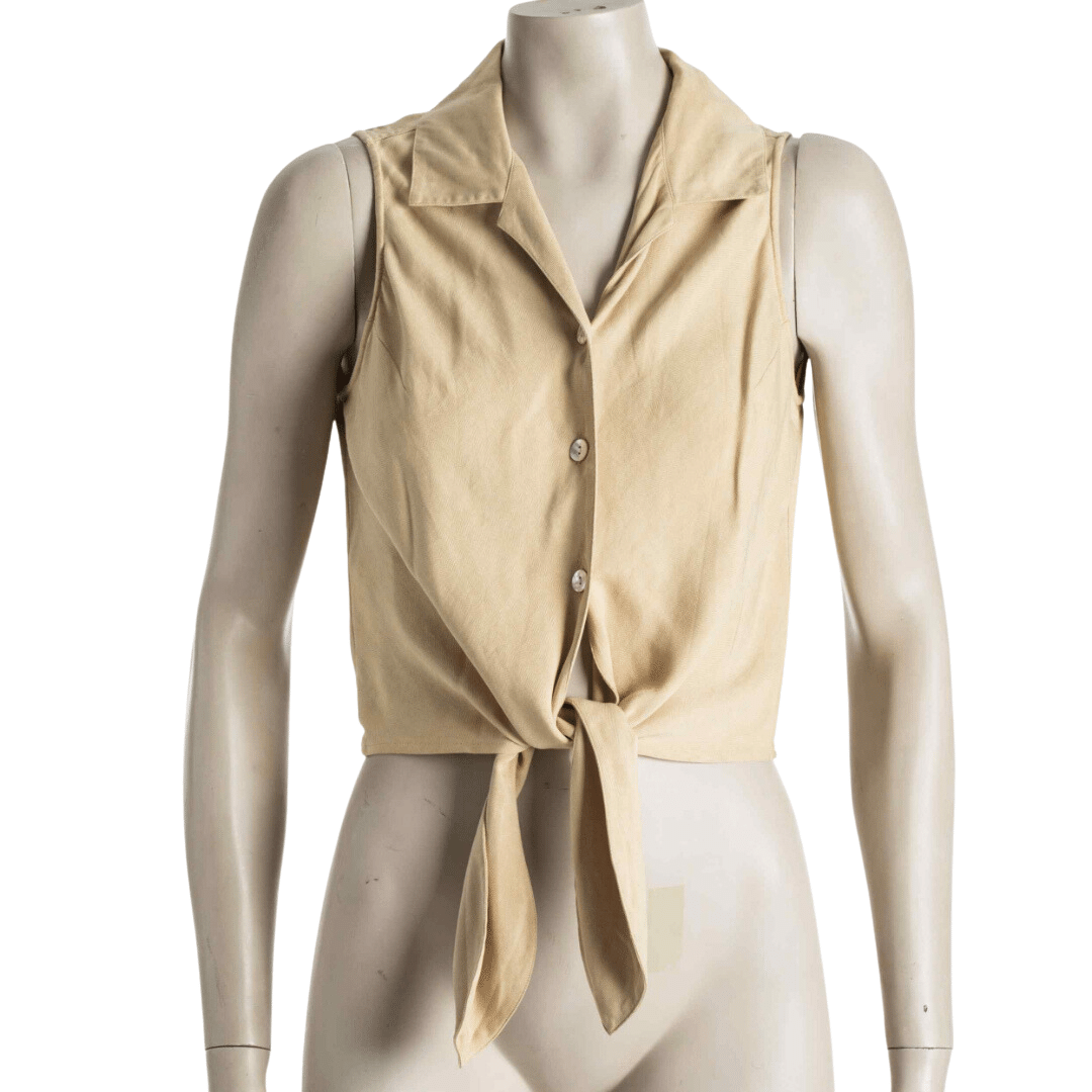 Silk sleeveless tie-front cropped shirt - S