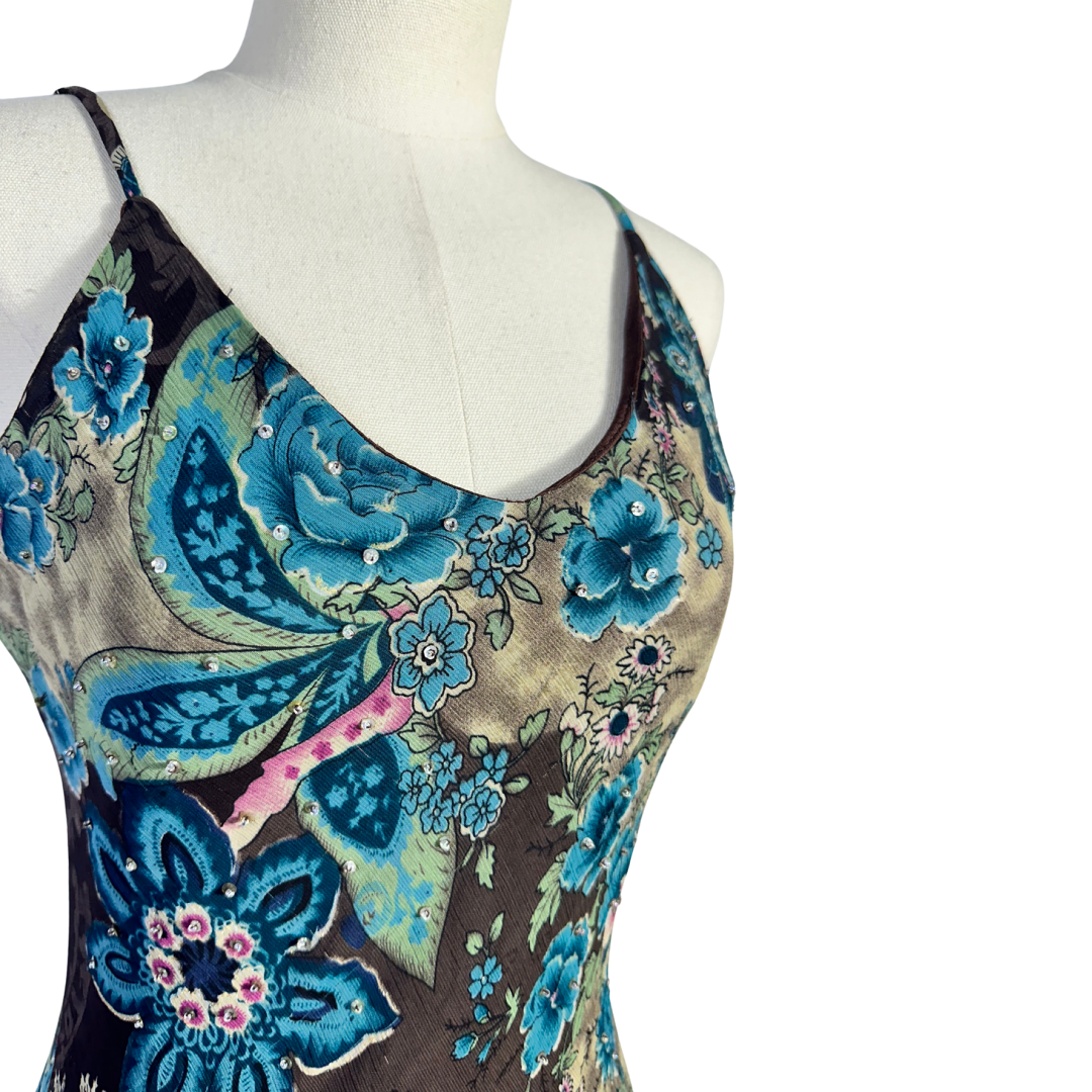 Y2K floral spaghetti strap asymmetrical dress - M