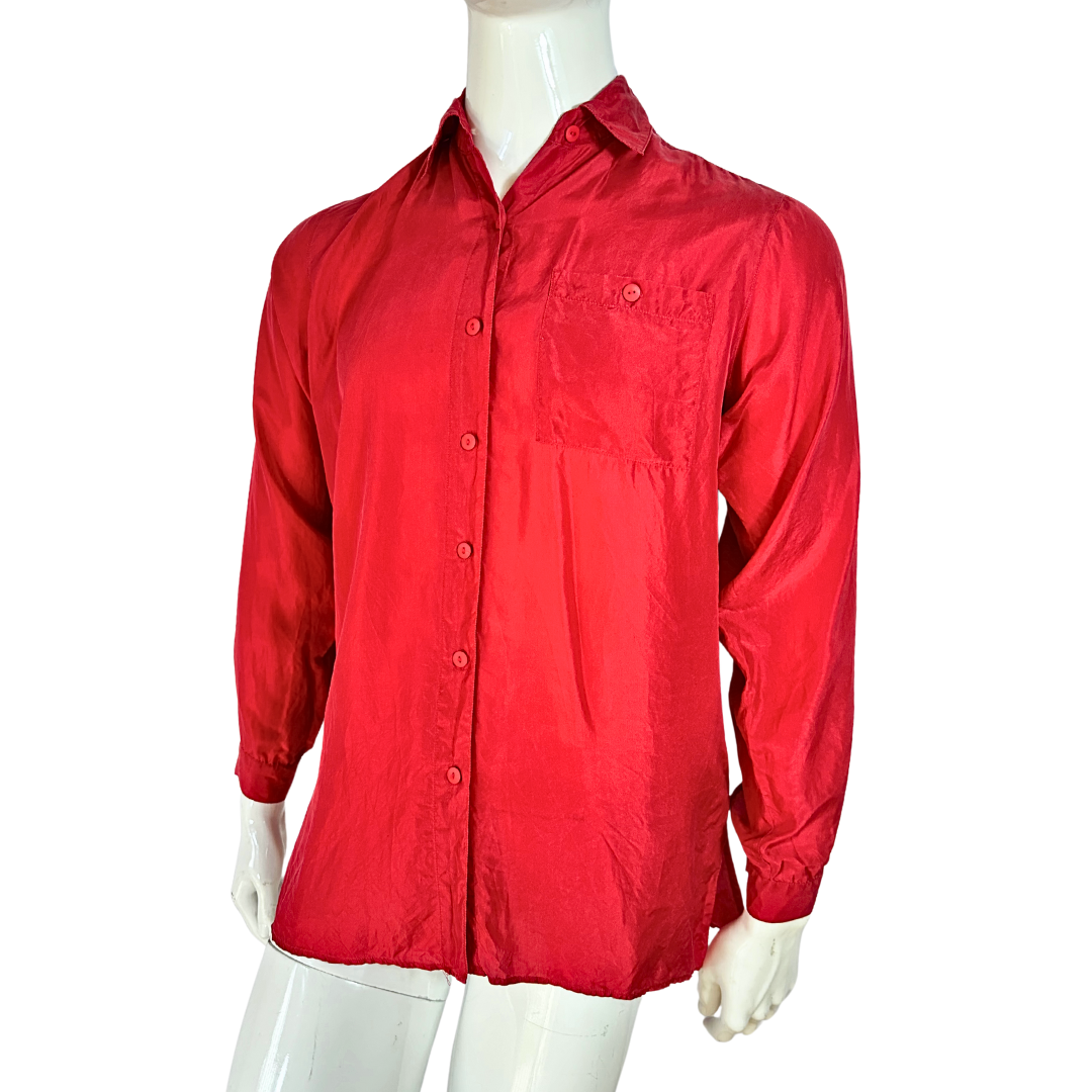 Red vintage silk shirt - S/M