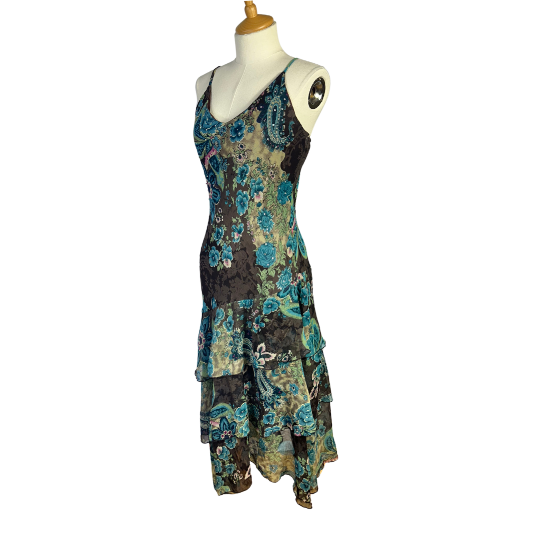 Y2K floral spaghetti strap asymmetrical dress - M