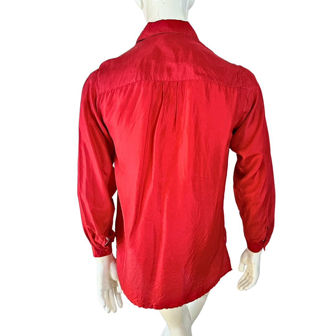 Red vintage silk shirt - S/M