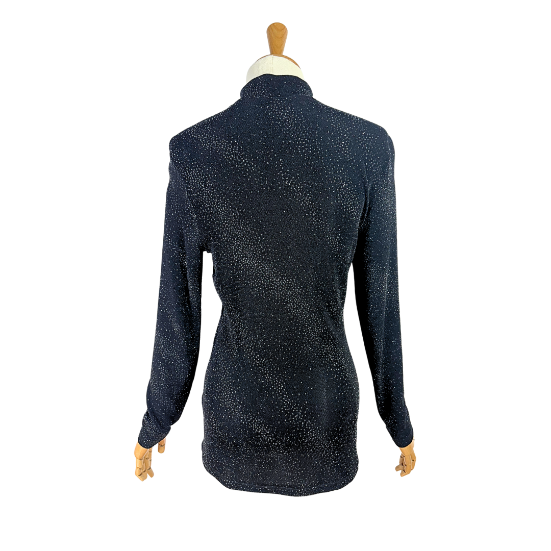 Black 90s sparkly Mandarin collar top - L