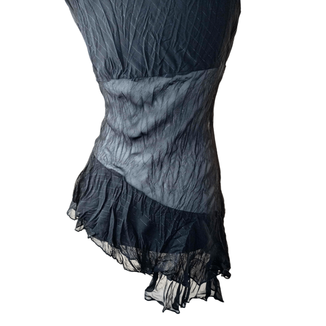 V-neck tunic with asymmetrical ruffled hem - S