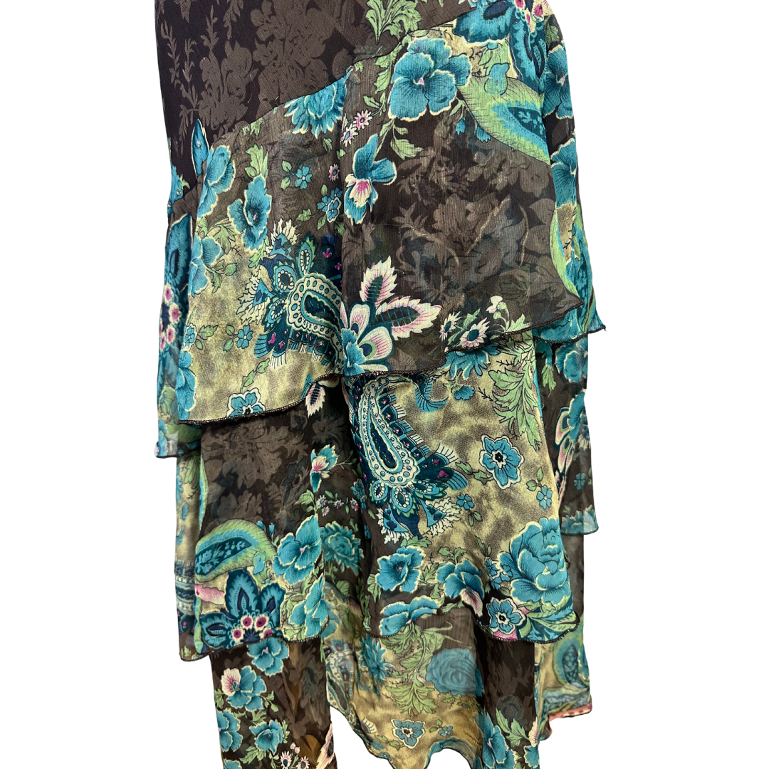 Y2K floral spaghetti strap asymmetrical dress - M