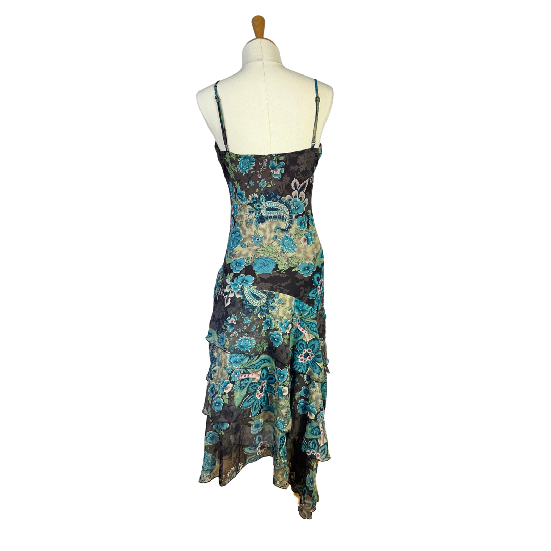 Y2K floral spaghetti strap asymmetrical dress - M