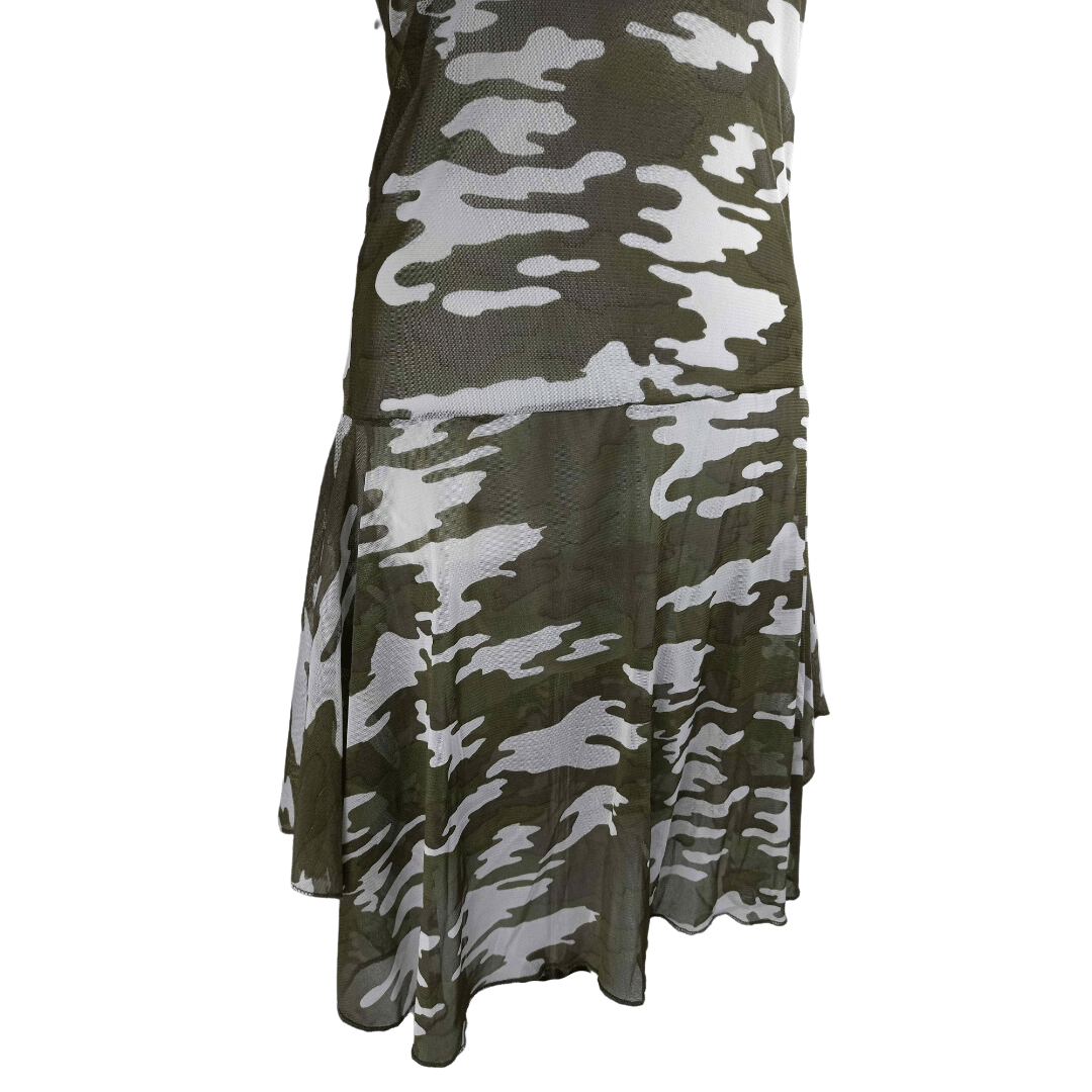 Y2k camouflage one-shoulder mesh dress - S