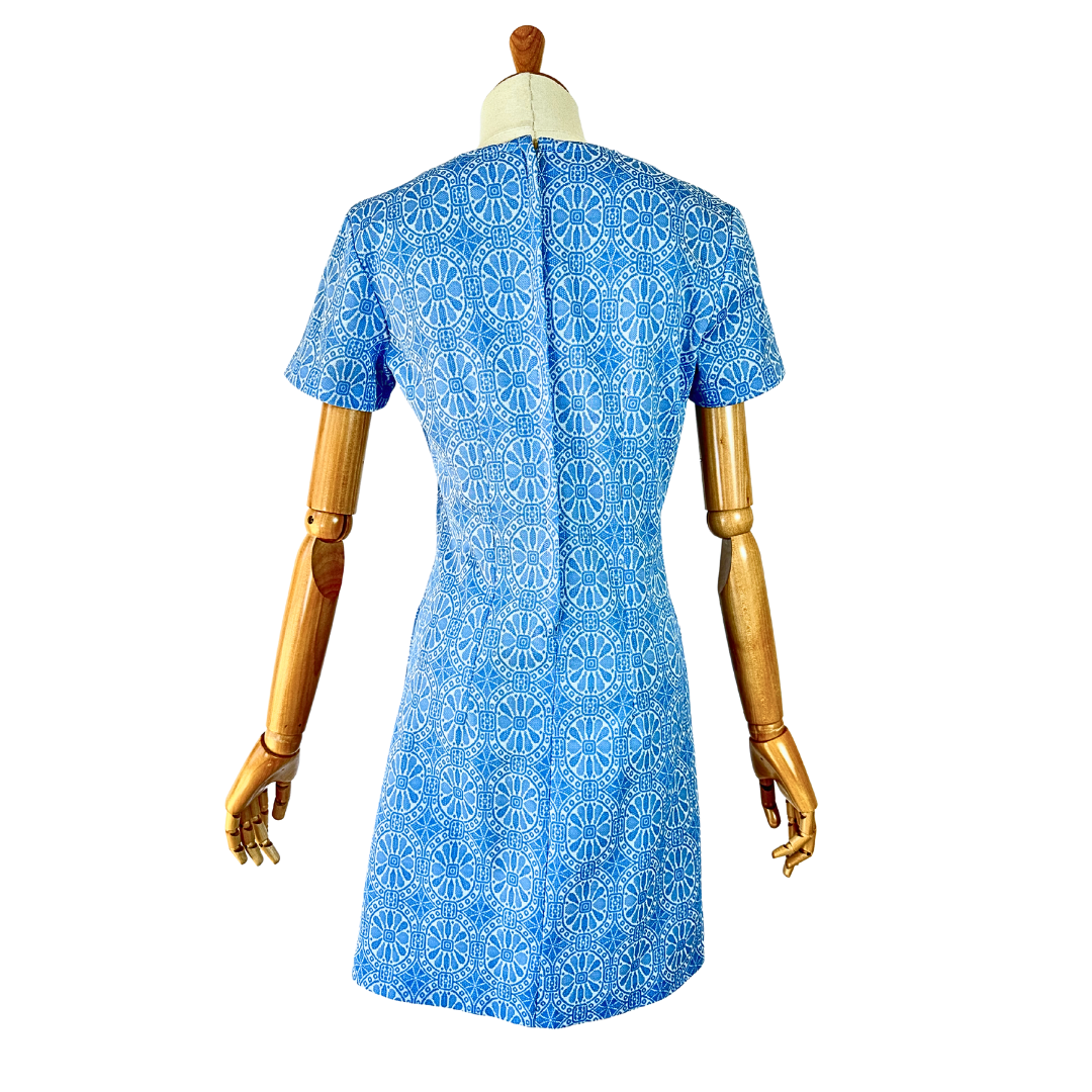 Vintage Geometric Floral Mini Dress - S