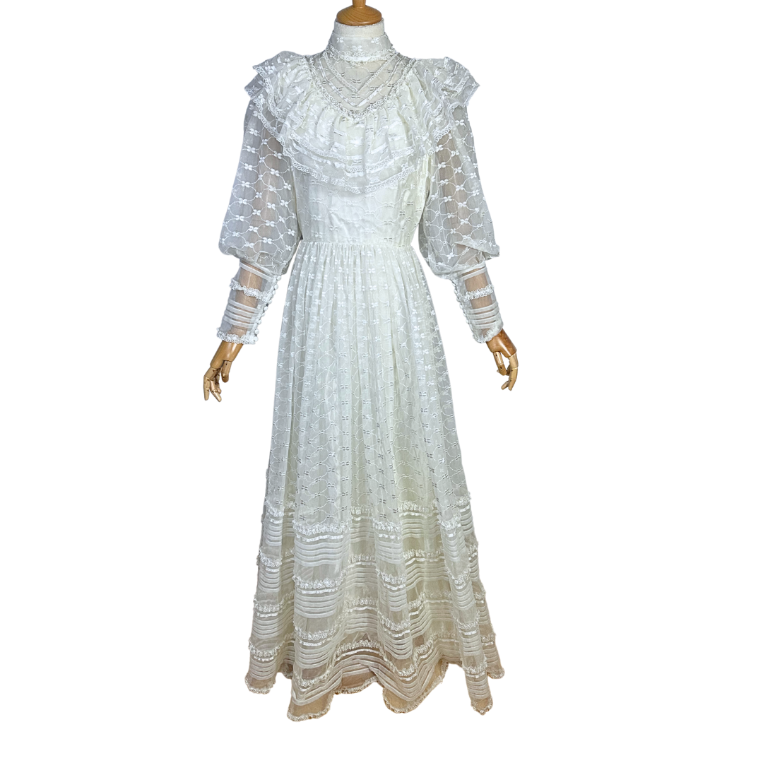 70s Vintage Wedding Dress - S