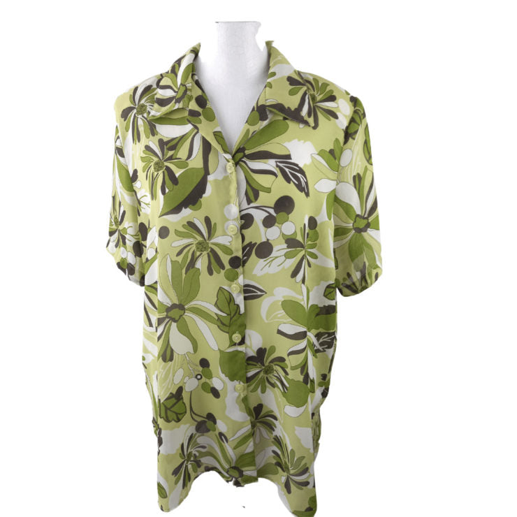 Green flowers semi sheer shirt- medium/large