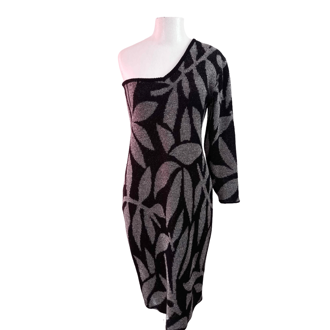 80s one shoulder knit dress- M