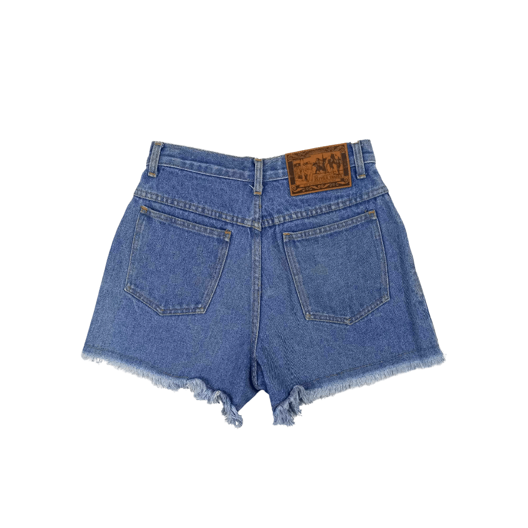 Frayed high waisted denim shorts - S