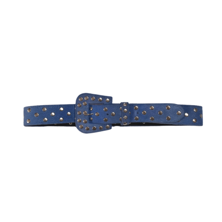Blue suede studded belt
