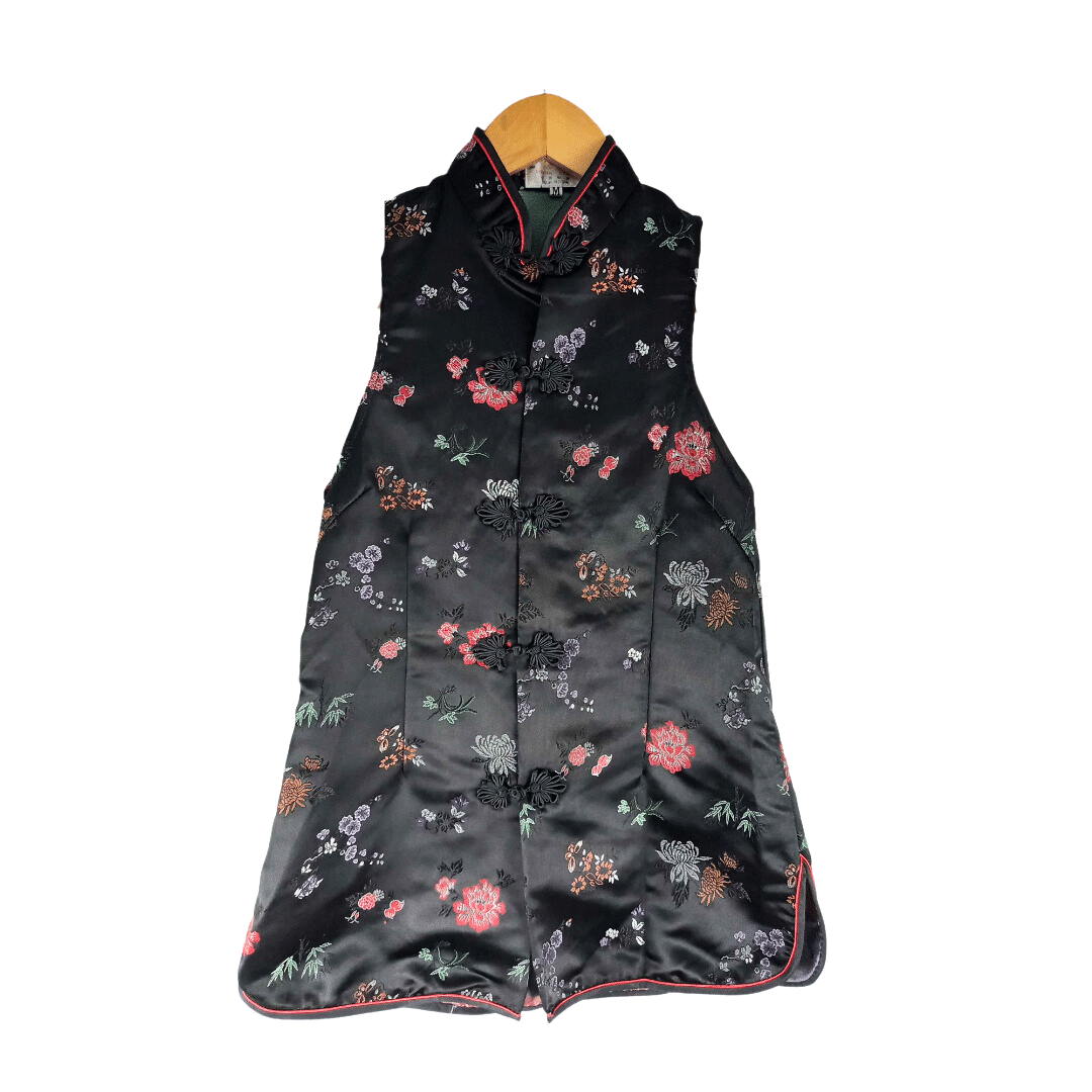 Black oriental sleeveless top - S