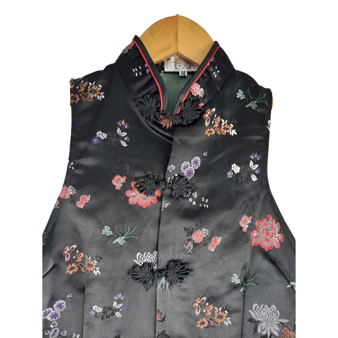 Black oriental sleeveless top - S