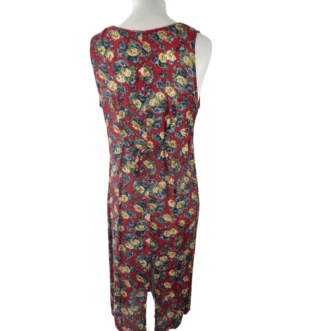 Burgundy floral button up dress- M