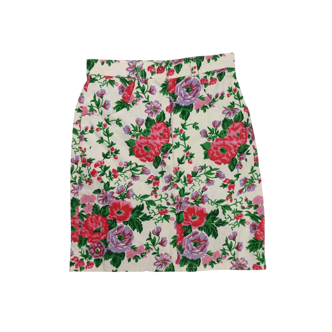 Floral high waisted mini skirt- small