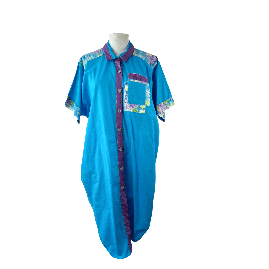 Blue and purple 80's shirt dress- L